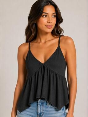 NWT Halara Ribbed Flowy Top Black Lightweight Swing Cami Size Small